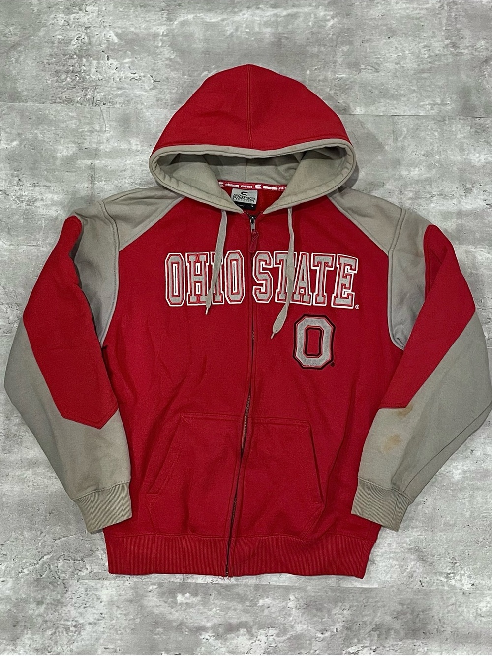 Ohio State Buckeyes Zip Up Hoodie Red Gray Embroidered Mens Large